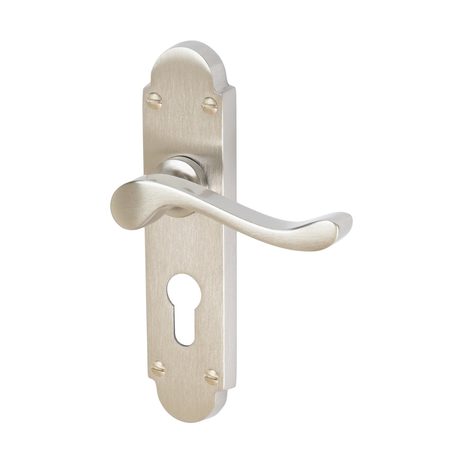 Savoy Door Handles On Plate Euro Lock Handle in Satin Nickel 