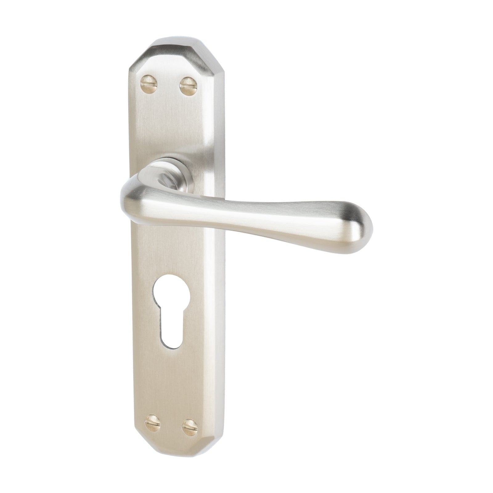 Charlbury Door Handles On Plate Euro Lock Handle in Satin Nickel 