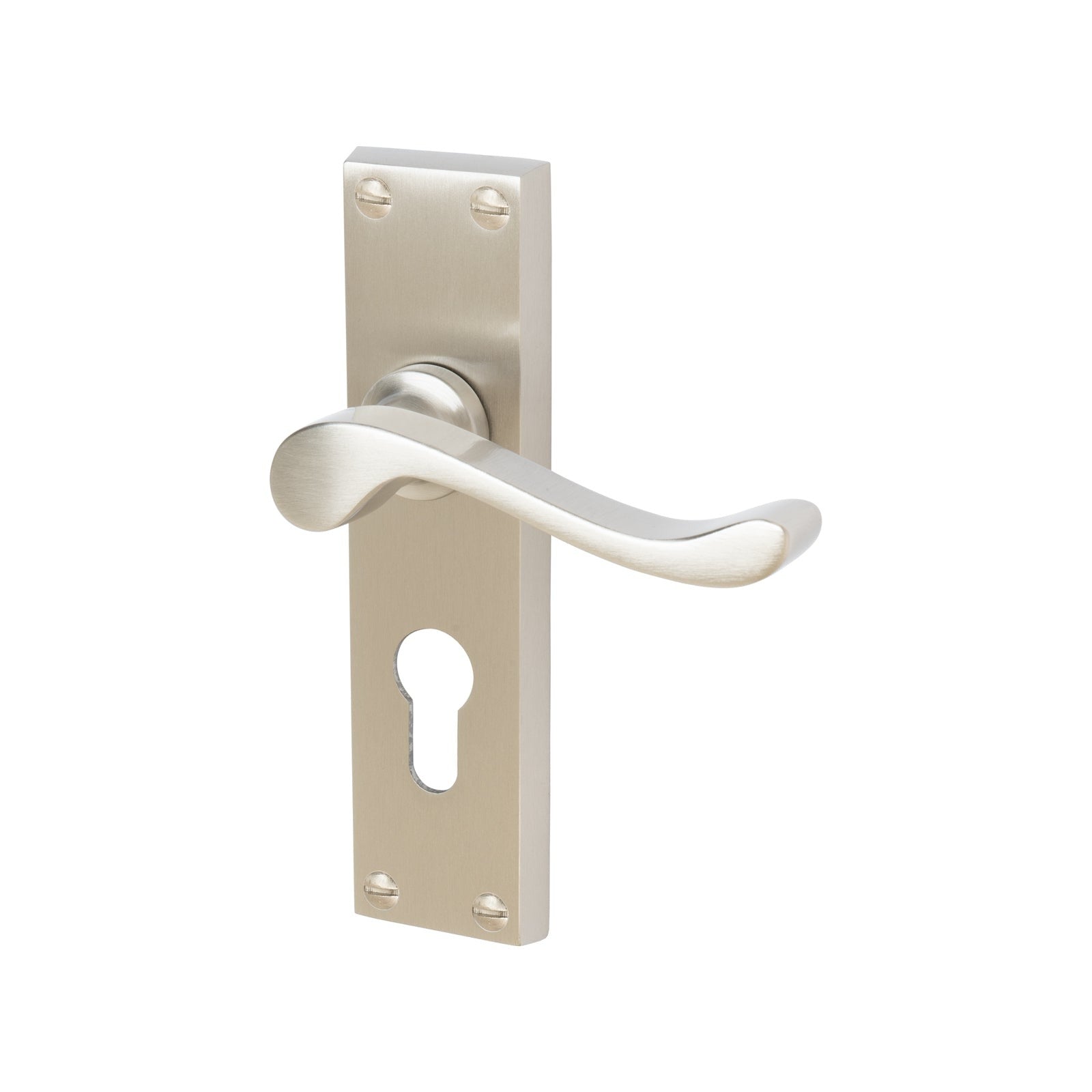 Bedford Door Handles On Plate Euro Lock Handle in Satin Nickel 