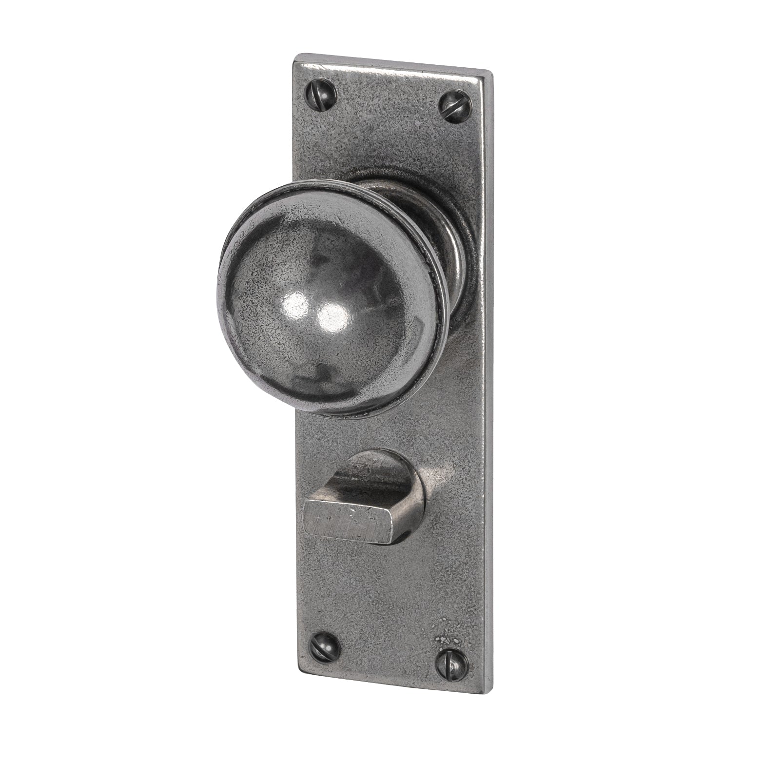 Pelton Pewter Door Knobs On Narrow Backplate bathroom