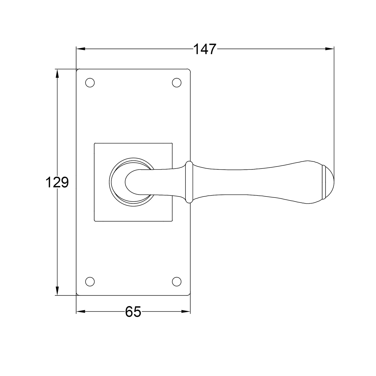 Derwent Pewter Short Latch Door Handles On Wide Backplate JPEG Drawing SHOW
