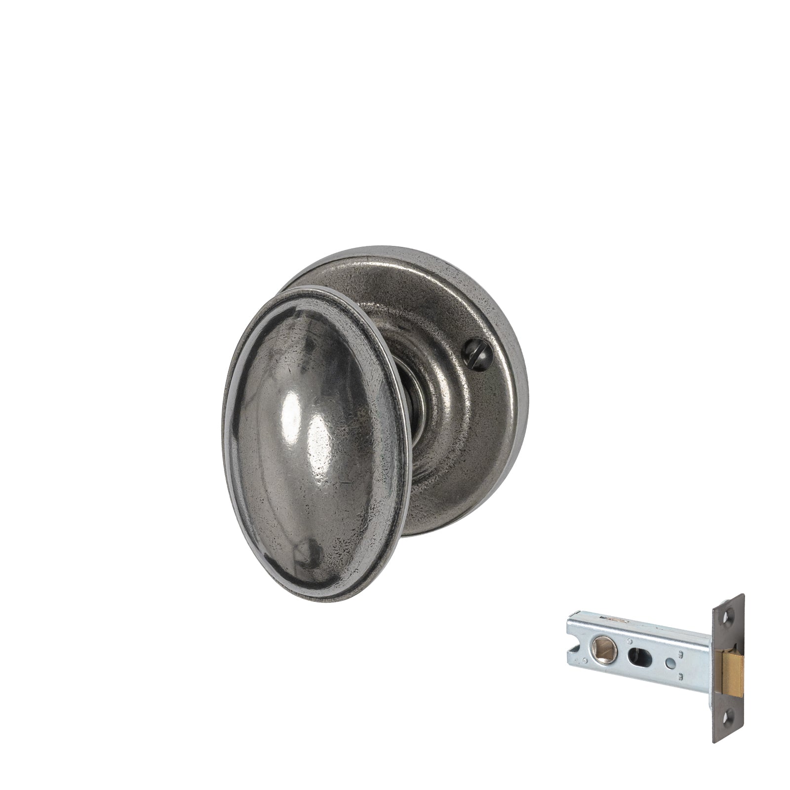 Lincoln Pewter Door Knobs On Rose latch set