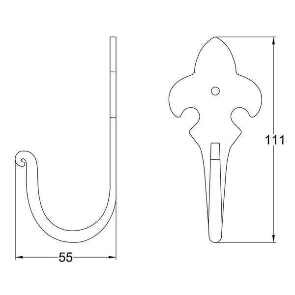 Fleur de lis coat hook dimension drawing SHOW