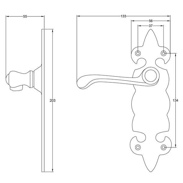 Fleur De Lis Door Handle dimension drawing SHOW