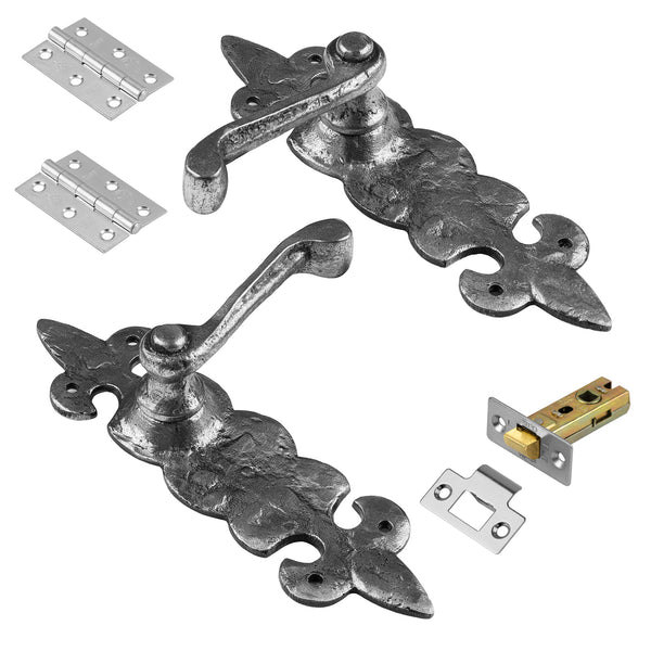 Fleur De Lis Pewter Handle Latch Set