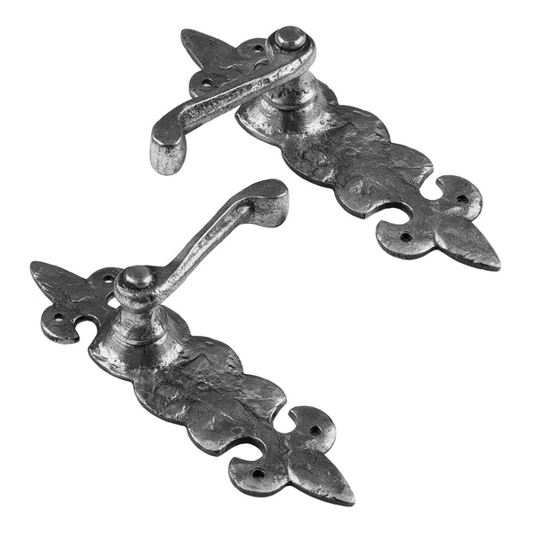 Fleur de lis pewter door latch handles SHOW