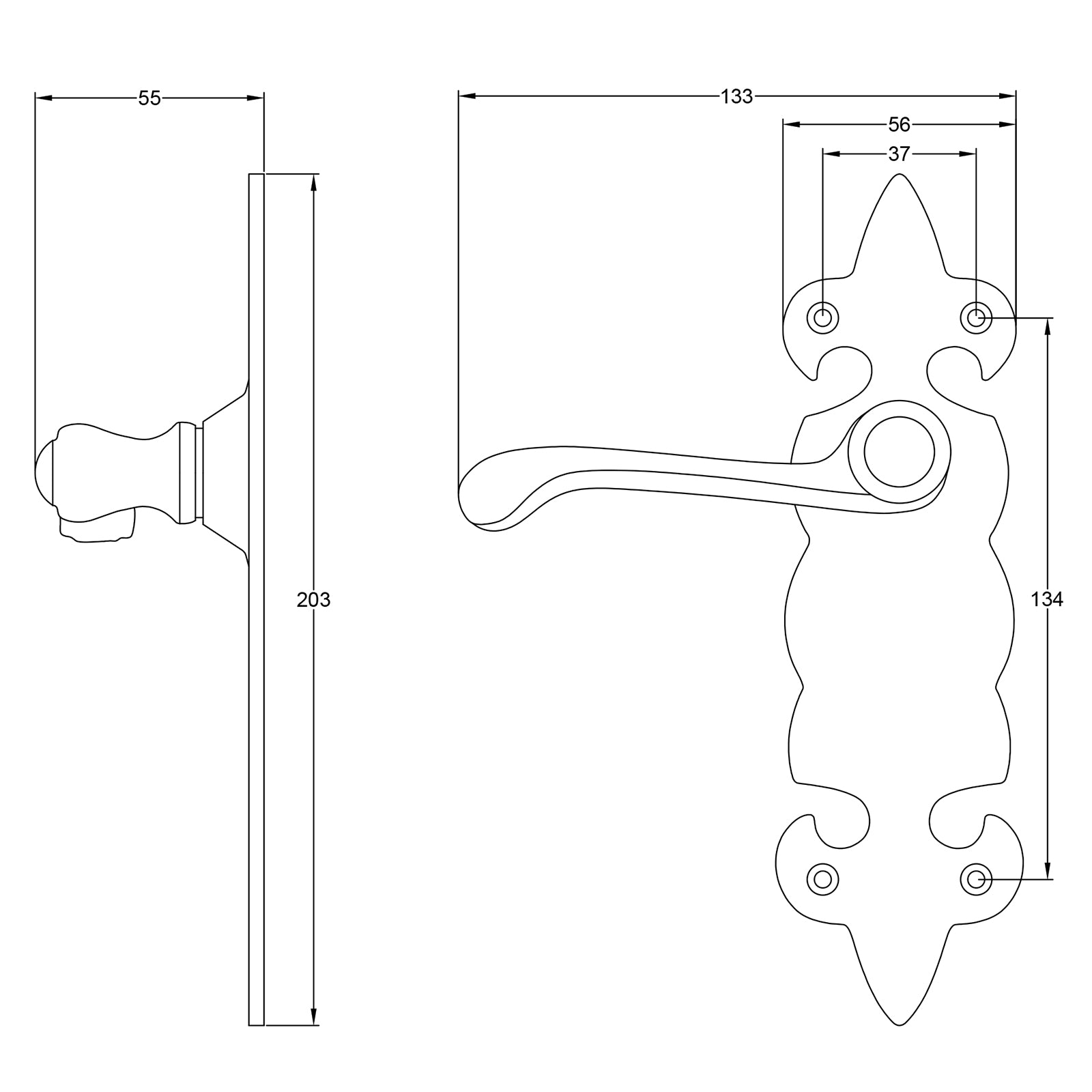 Fleur De Lis Lever Door Handles pewter SHOW