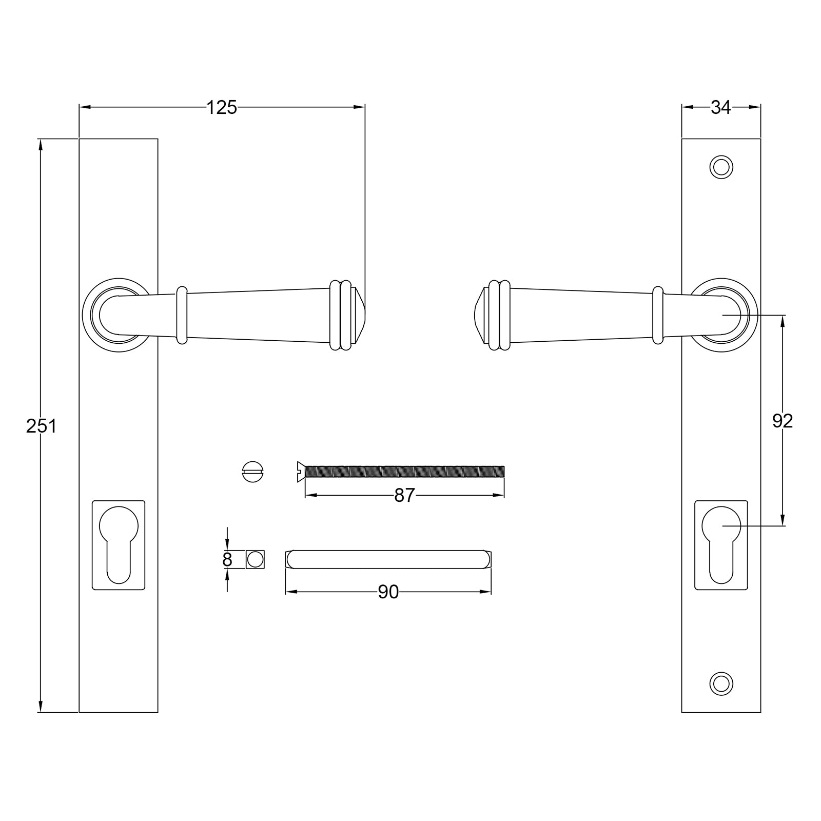 Durham Pewter Multipoint Door Handles JPEG Drawing SHOW