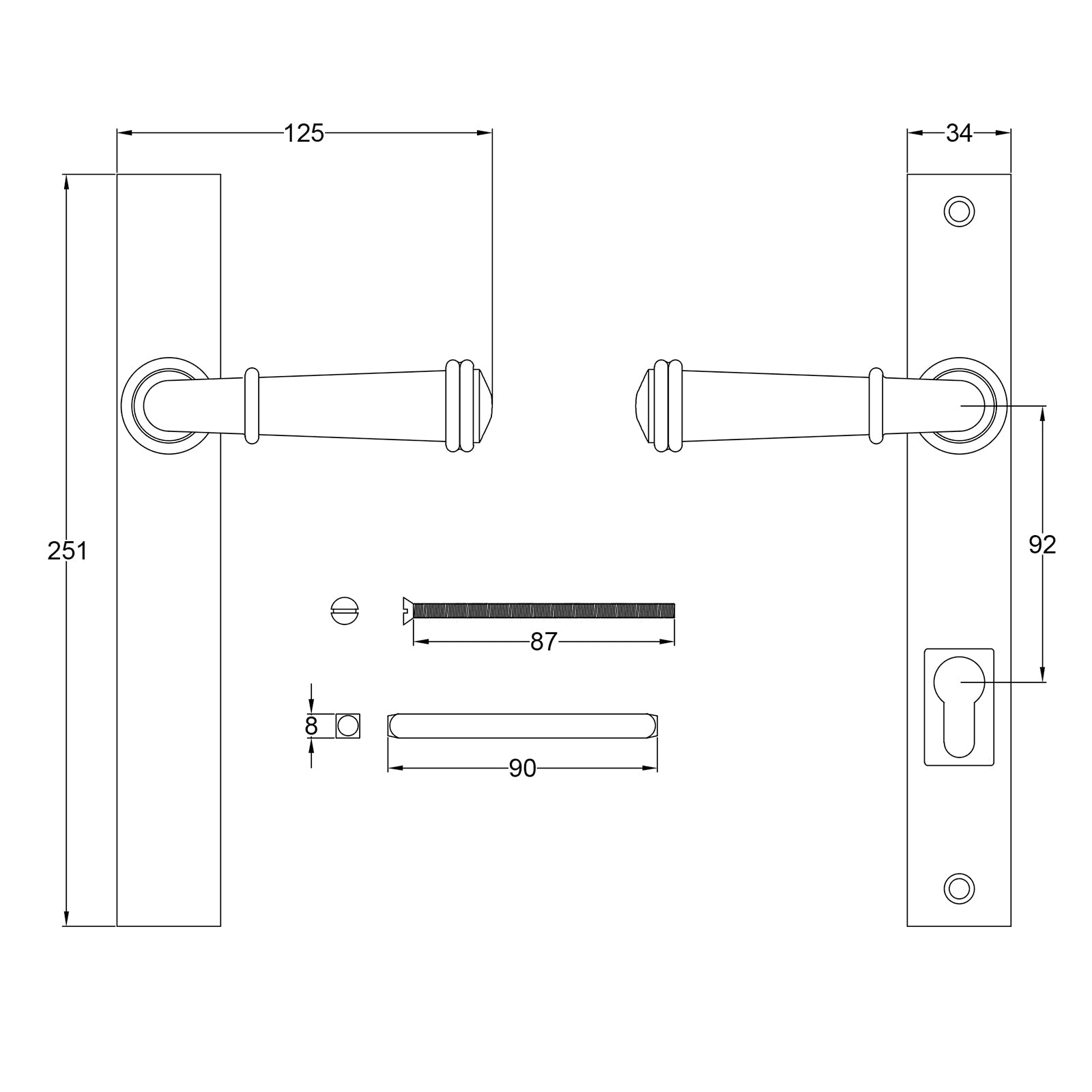 Durham Pewter Multipoint Door Handles JPEG Drawing SHOW