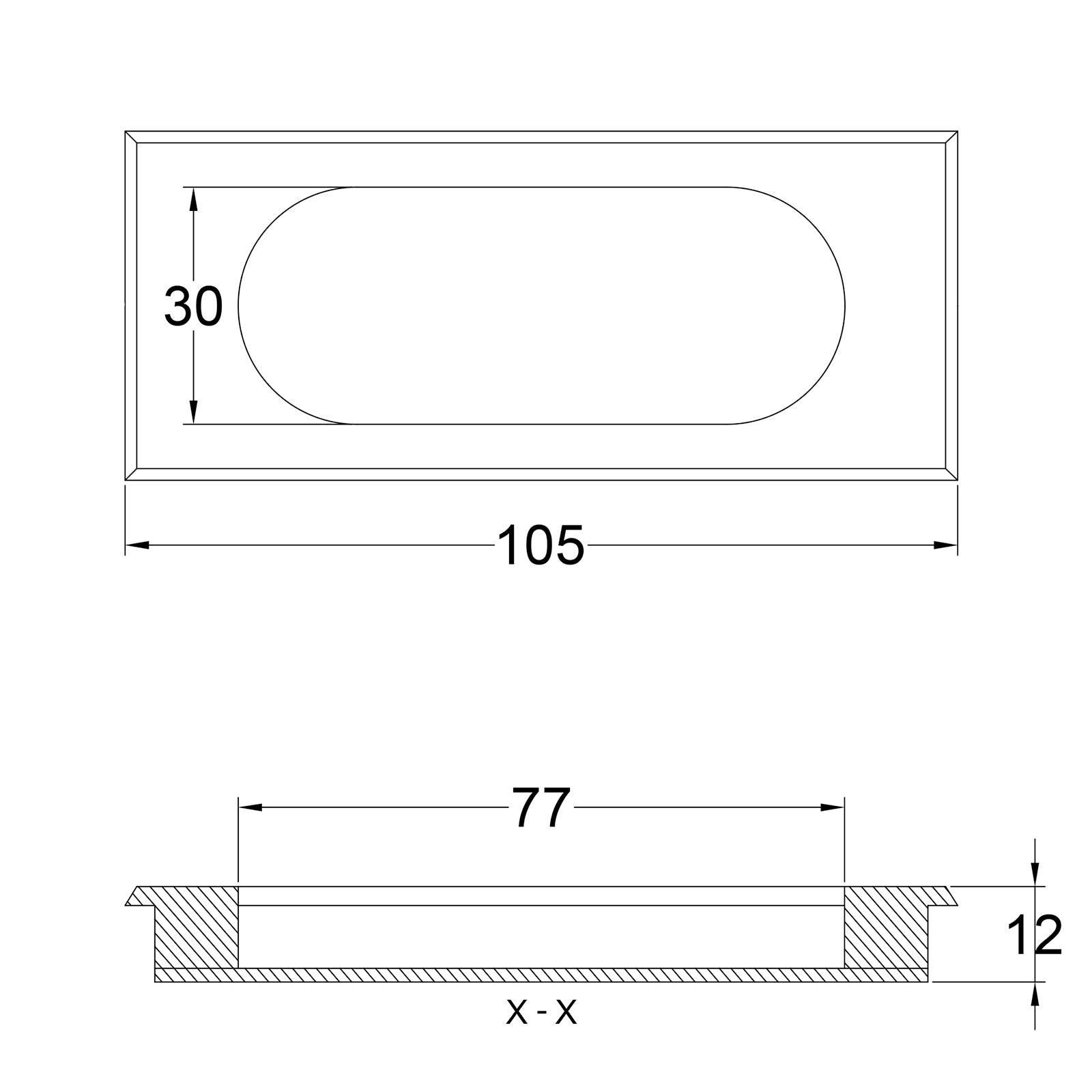 Modern Flush Pull Handle Dimension Drawing SHOW