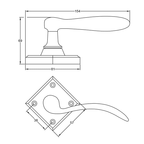 Fly lever on rose bronze door handles dimension drawing SHOW