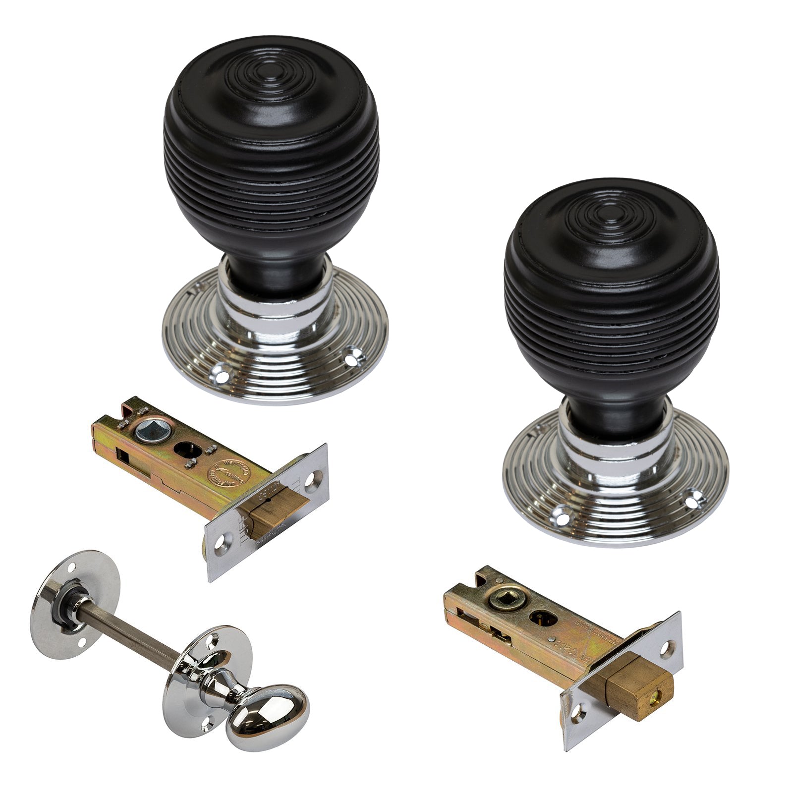 Georgian Ebonised Wooden Door Knobs Chrome Bathroom Set SHOW