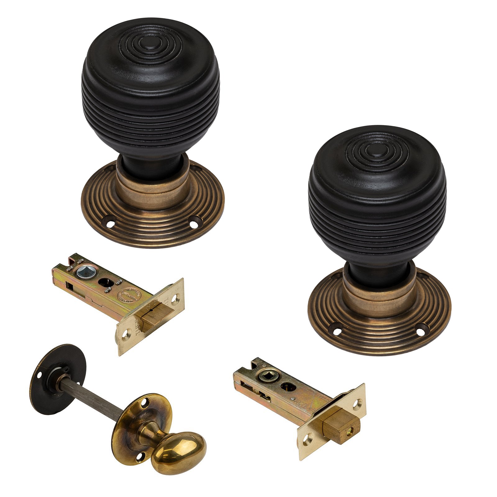 Georgian Ebonised Wooden Door Knobs Chrome Bathroom Set SHOW