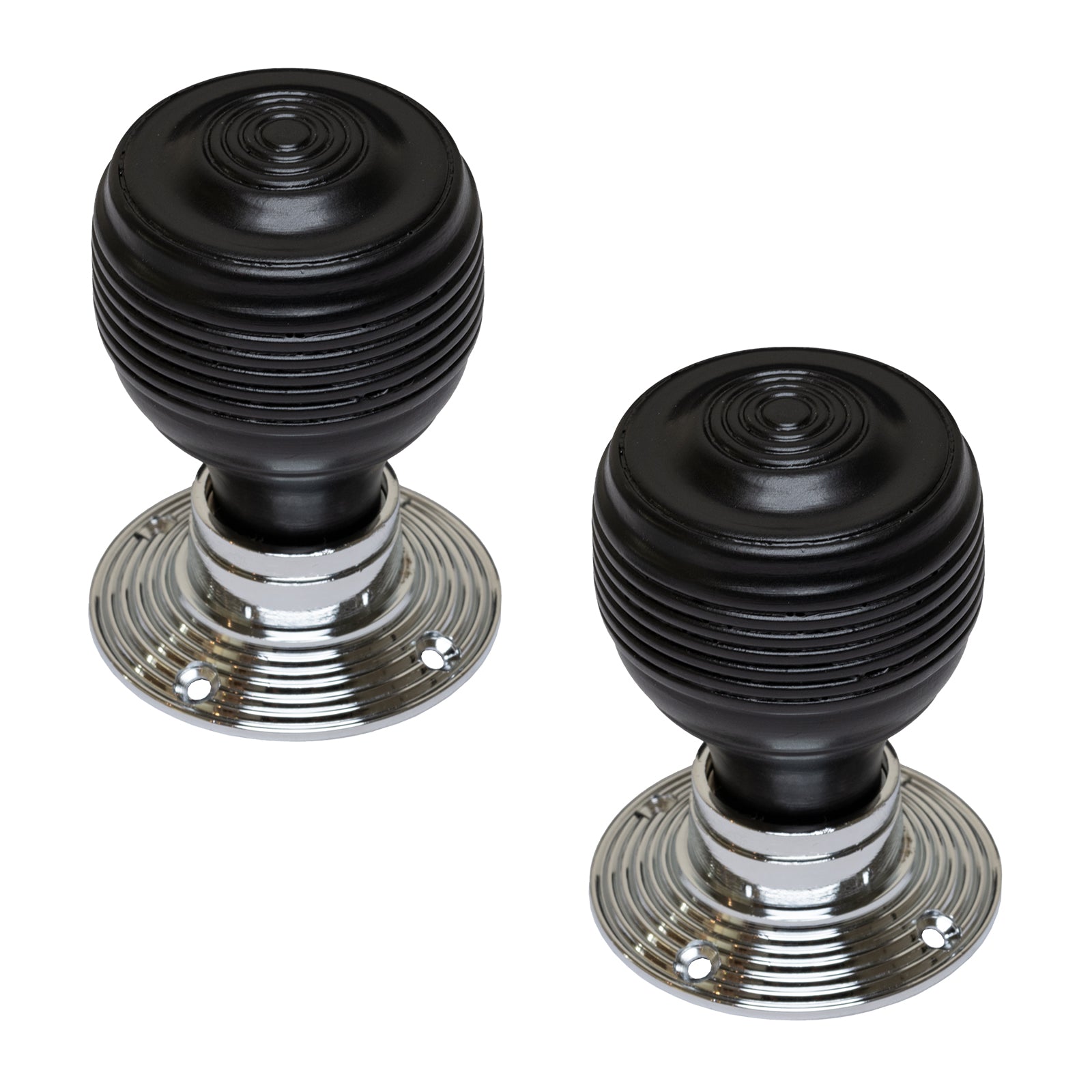 Georgian Wooden Door Knobs Ebonised & Chrome SHOW