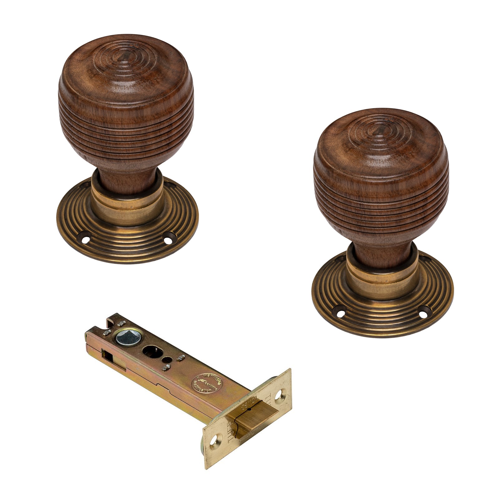 Georgian Wooden Door Knobs Rosewood & Antique latch Set SHOW