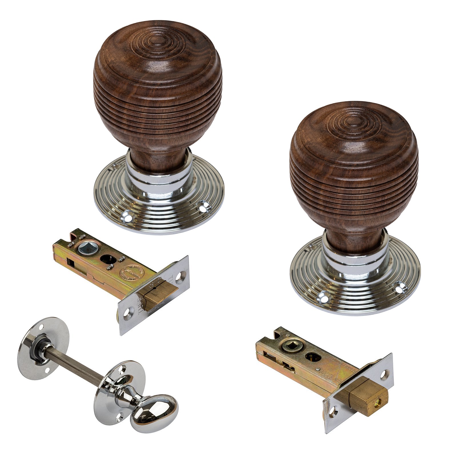Georgian Wooden Door Knobs Rosewood & Chrome Bathroom Set SHOW