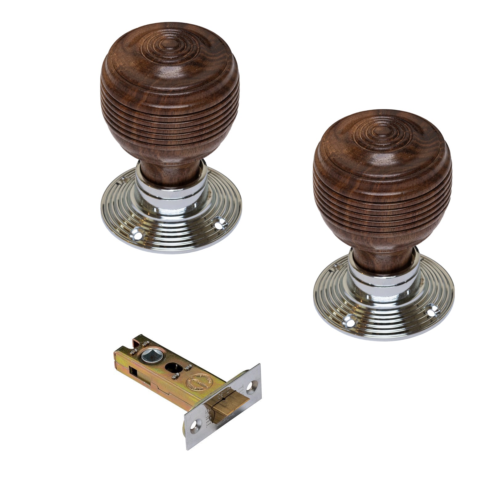 Georgian Wooden Door Knobs Rosewood & Chrome Latch Set SHOW