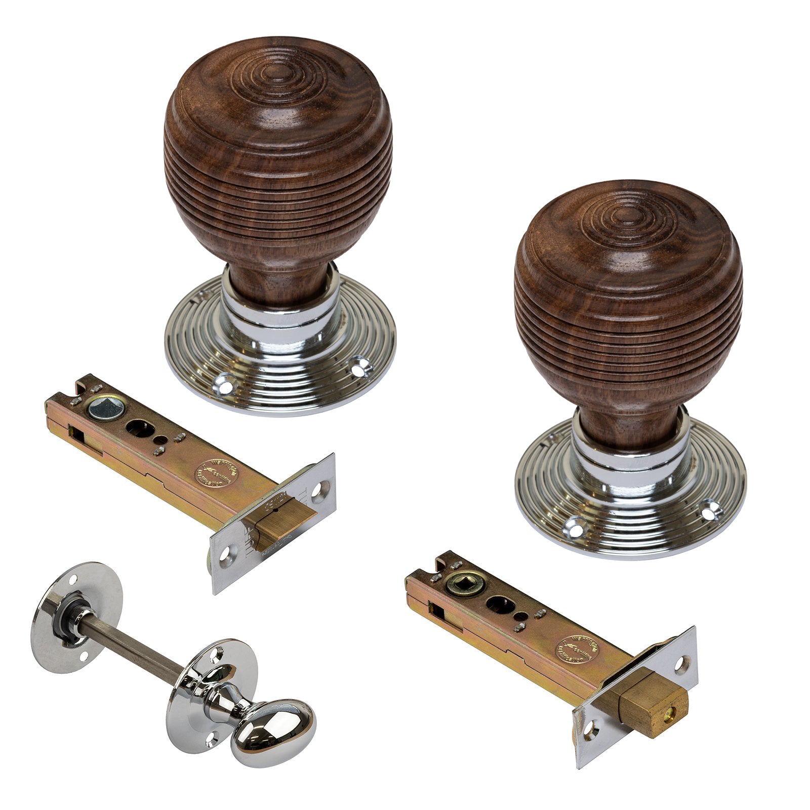 Georgian Wooden Door Knobs Rosewood & Chrome Bathroom Set SHOW