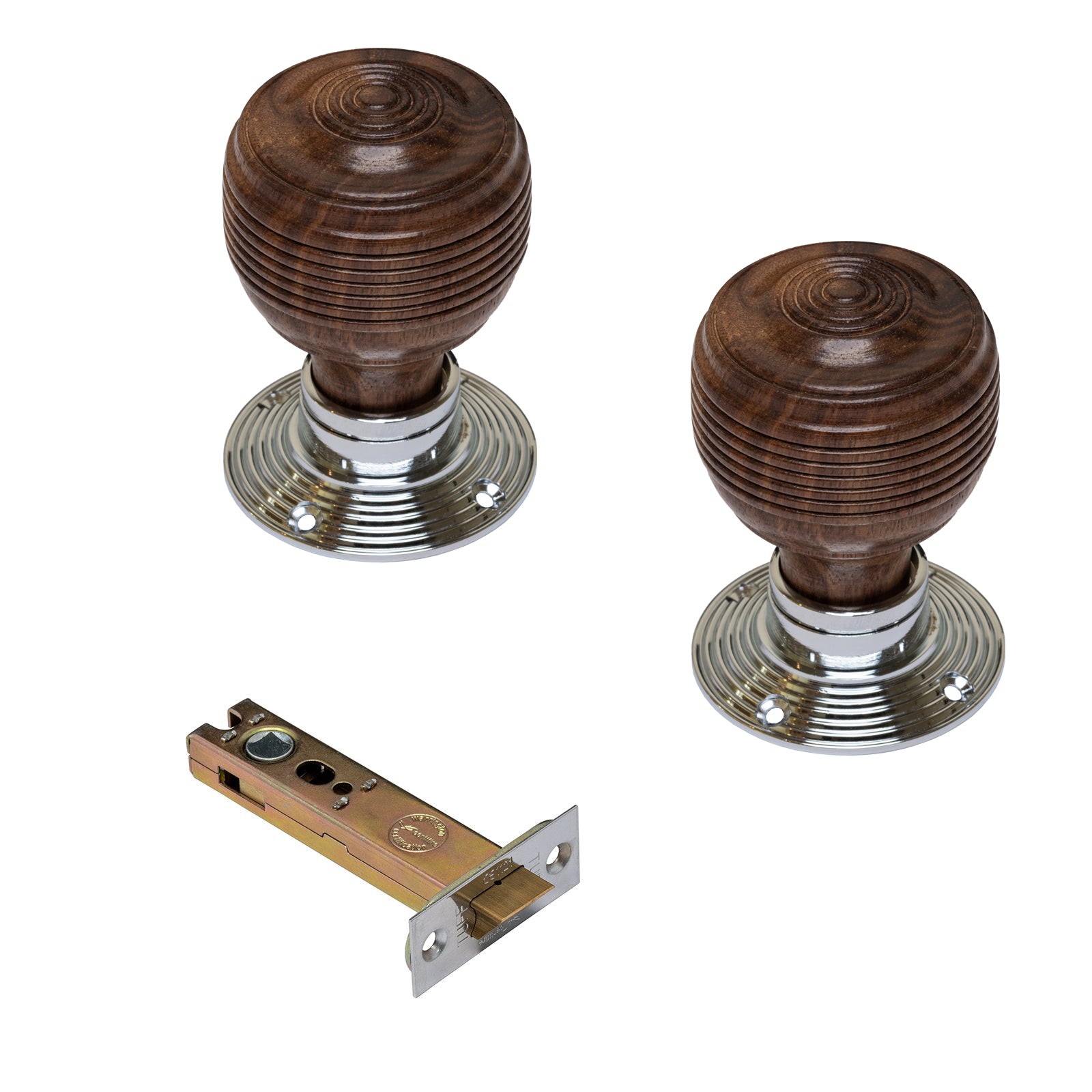 Georgian Wooden Door Knobs Rosewood & Chrome Latch Set SHOW