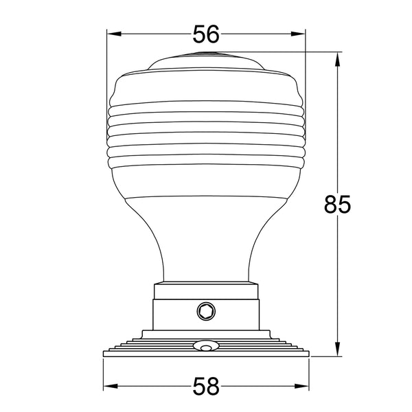 dimension drawing of Georgian wooden door knob 