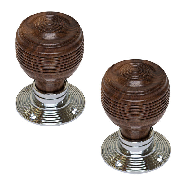 Georgian rosewood wooden door knob with chrome rose plate
