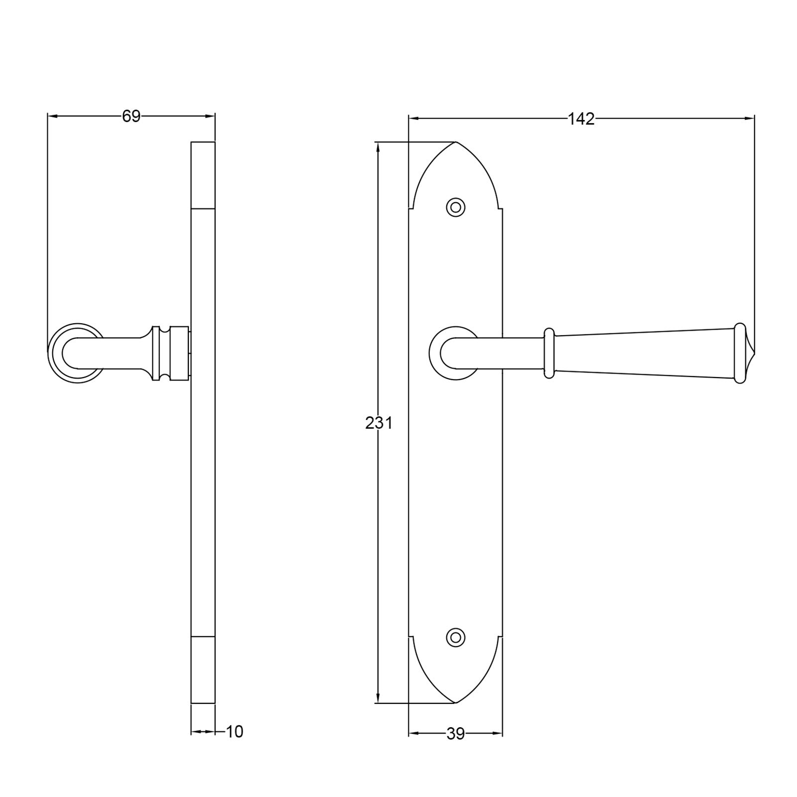 Hadley door handle dimension drawing SHOW