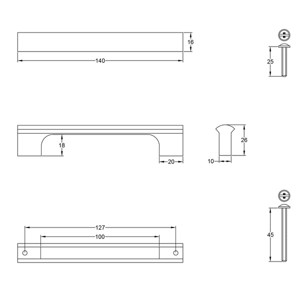 Vault Pull Handle dimension drawing SHOW