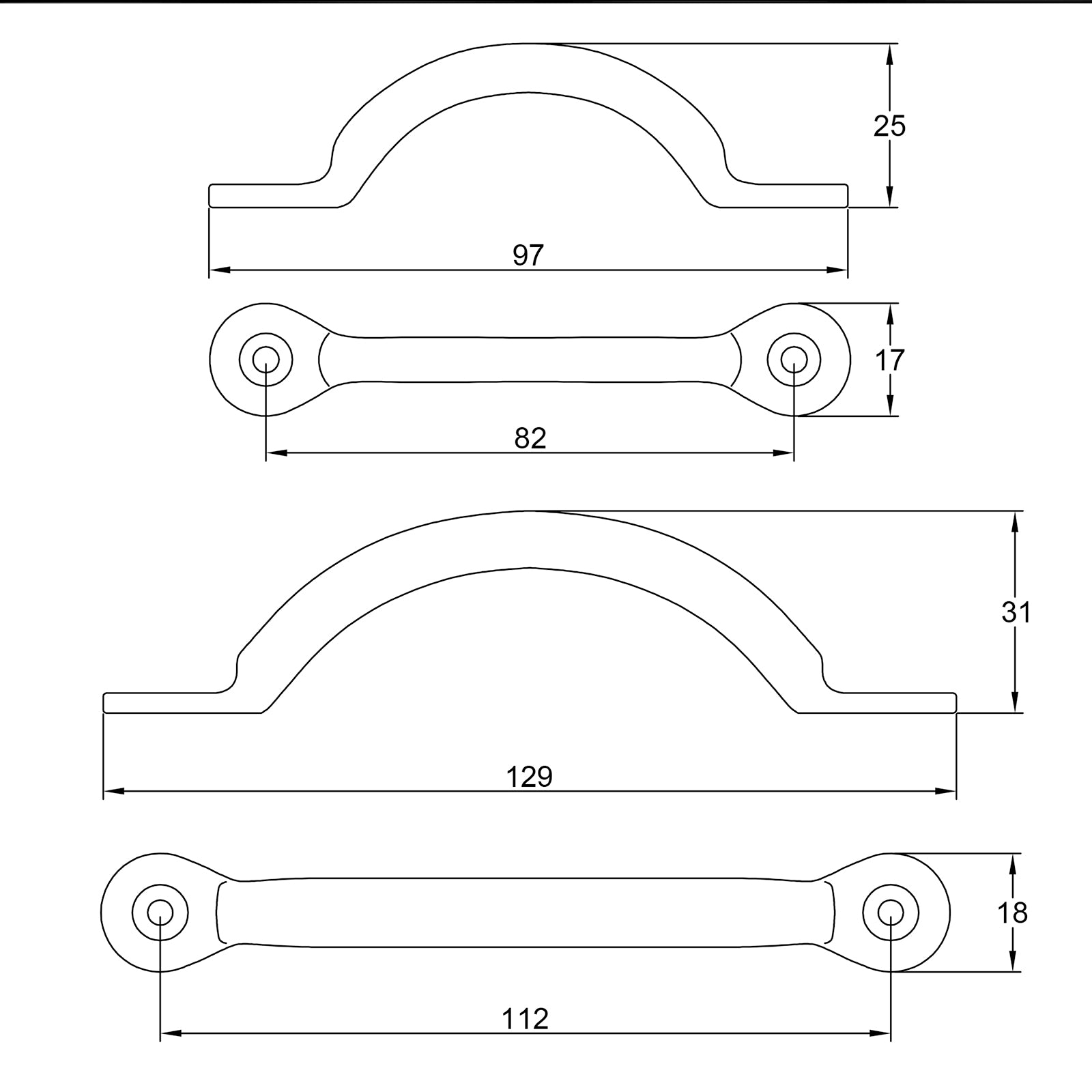 Cast Iron Bow Handles dimension drawing SHOW