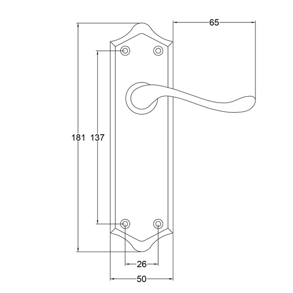 Buckingham Door Handles on Backplate Dimension Drawing 