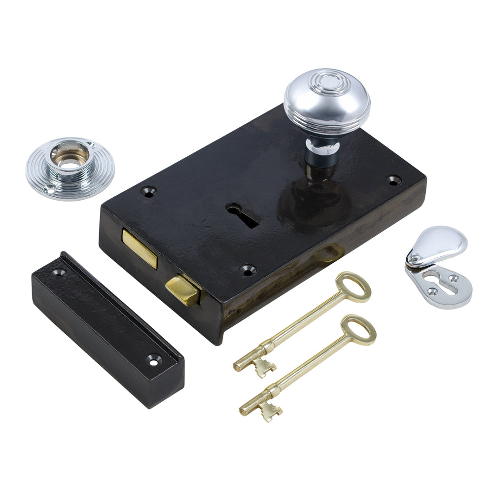 Large Iron Rim Lock & Knob Sets | Door Knob Rim Locks