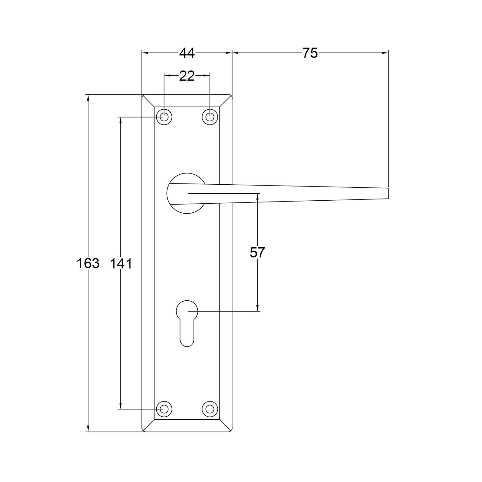 Kendal Door Handles on Backplate Dimension Drawing SHOW