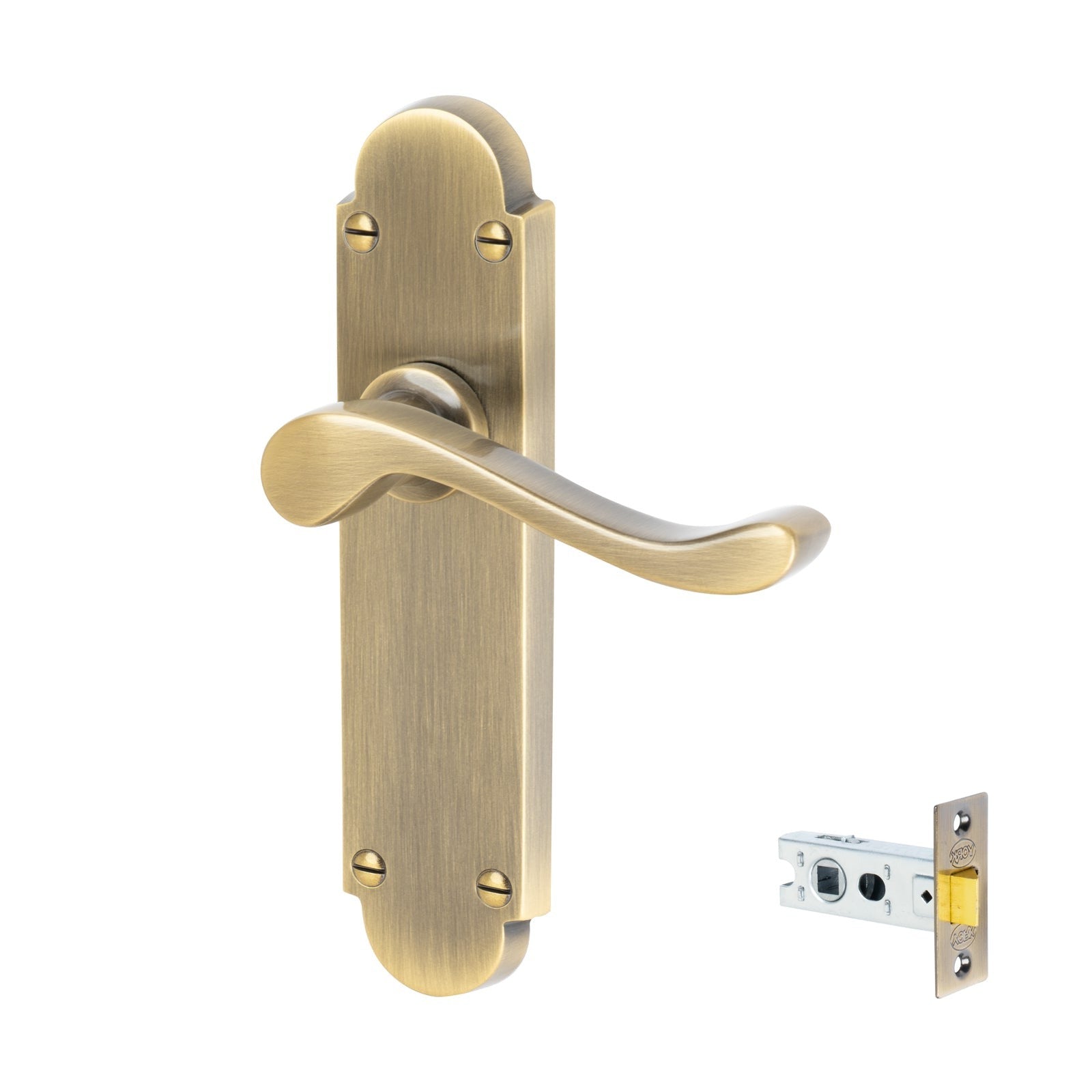 Savoy Door Handles On Plate Latch Handle Set in Aged Brass