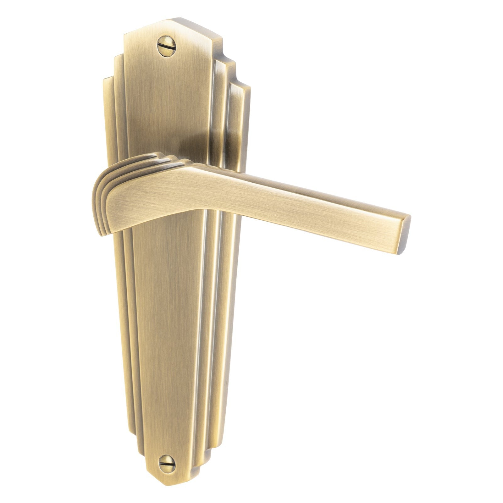 Waldorf Door Handles On Plate Latch Handle in Aged Brass SHOW