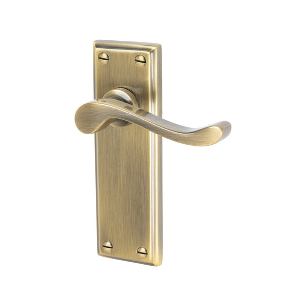 Edwardian Door Handles On Plate Latch Handle in Aged Brass 