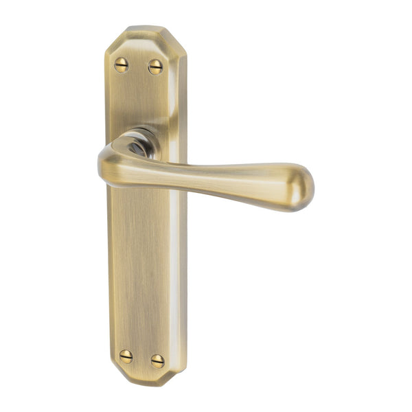 Charlbury Door Handles On Plate Latch Handle in Aged Brass 
