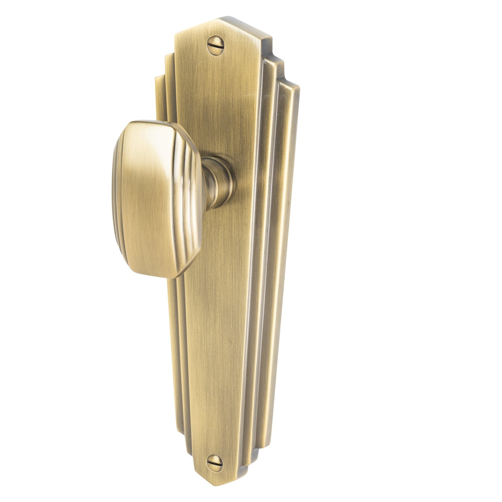 Charlston Door Handles On Plate Latch Handle in Aged Brass SHOW
