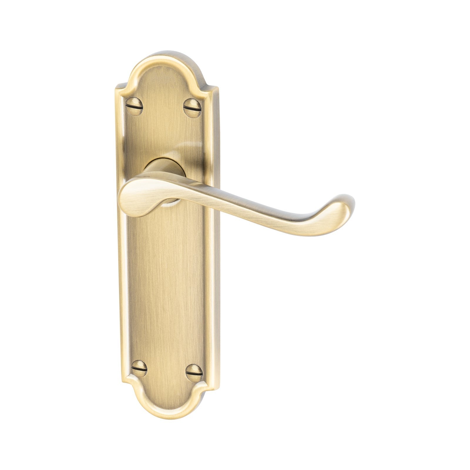 Meridian Door Handles On Plate Latch Handle in Aged Brass SHOW