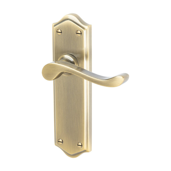 Buckingham Door Handles On Plate Latch Handle in Aged Brass 