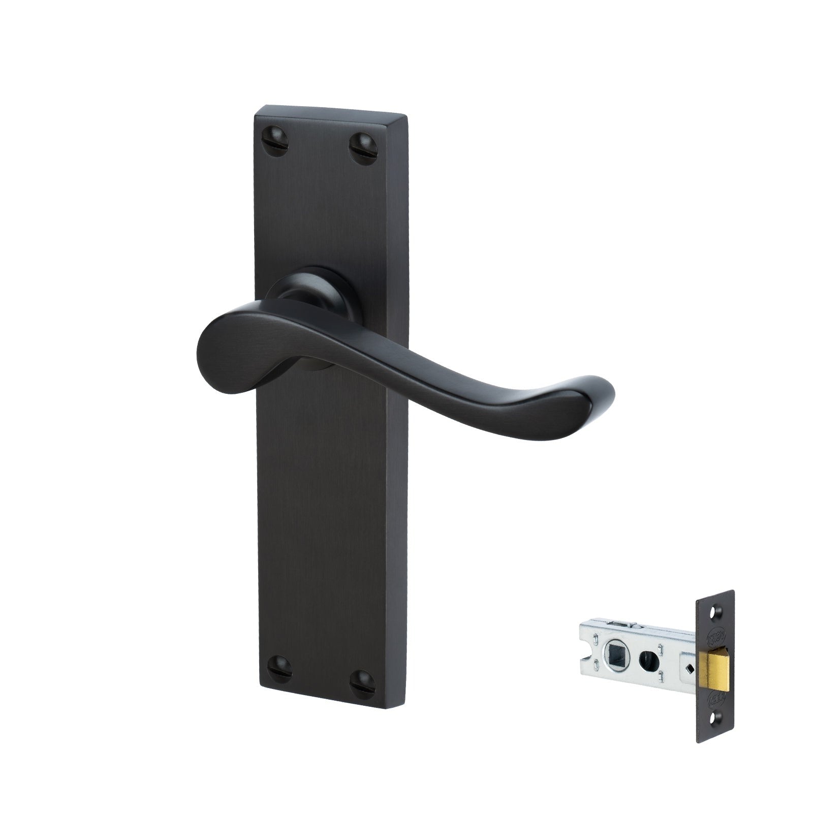 Bedford Door Handles On Plate Latch Handle Set in Matt Bronze