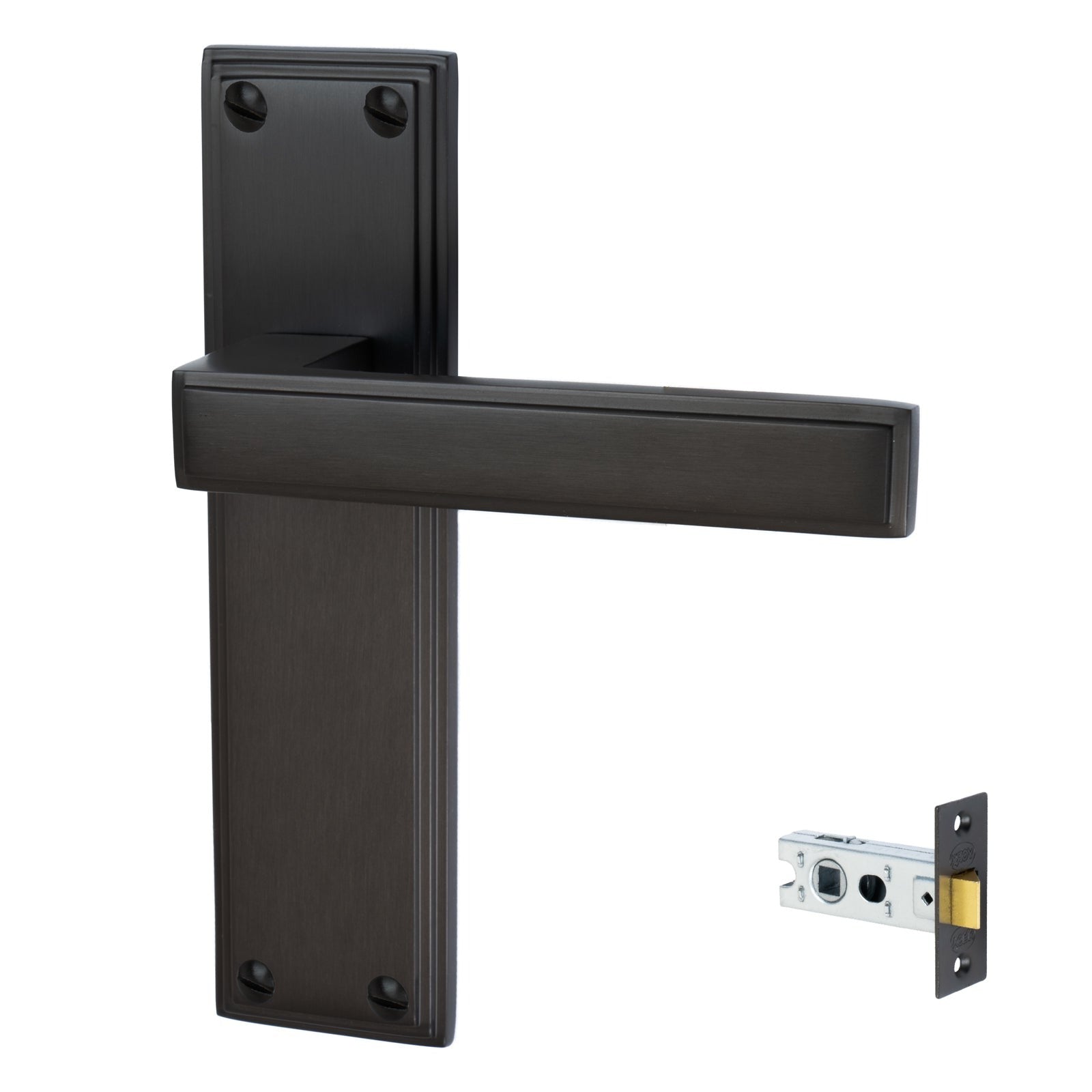 Atlantis Door Handles On Plate Latch Handle Set in Matt Bronze