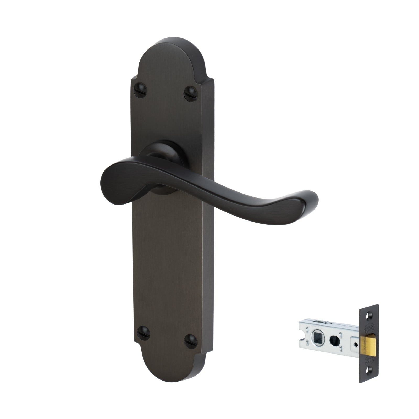 Savoy Door Handles On Plate Latch Handle Set in Matt Bronze