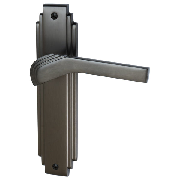 Tiffany Door Handles On Plate Latch Handle in Matt Bronze 