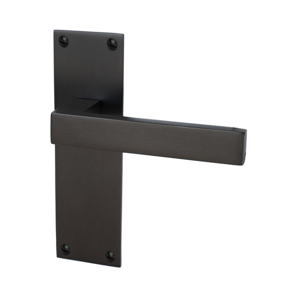 Metro Door Handles On Plate Latch Handle in Matt Bronze 