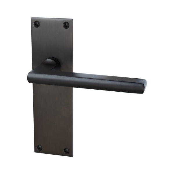 Trident Door Handles On Plate Latch Handle in Matt Bronze 