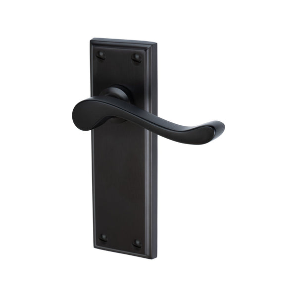 Edwardian Door Handles On Plate Latch Handle in Matt Bronze 