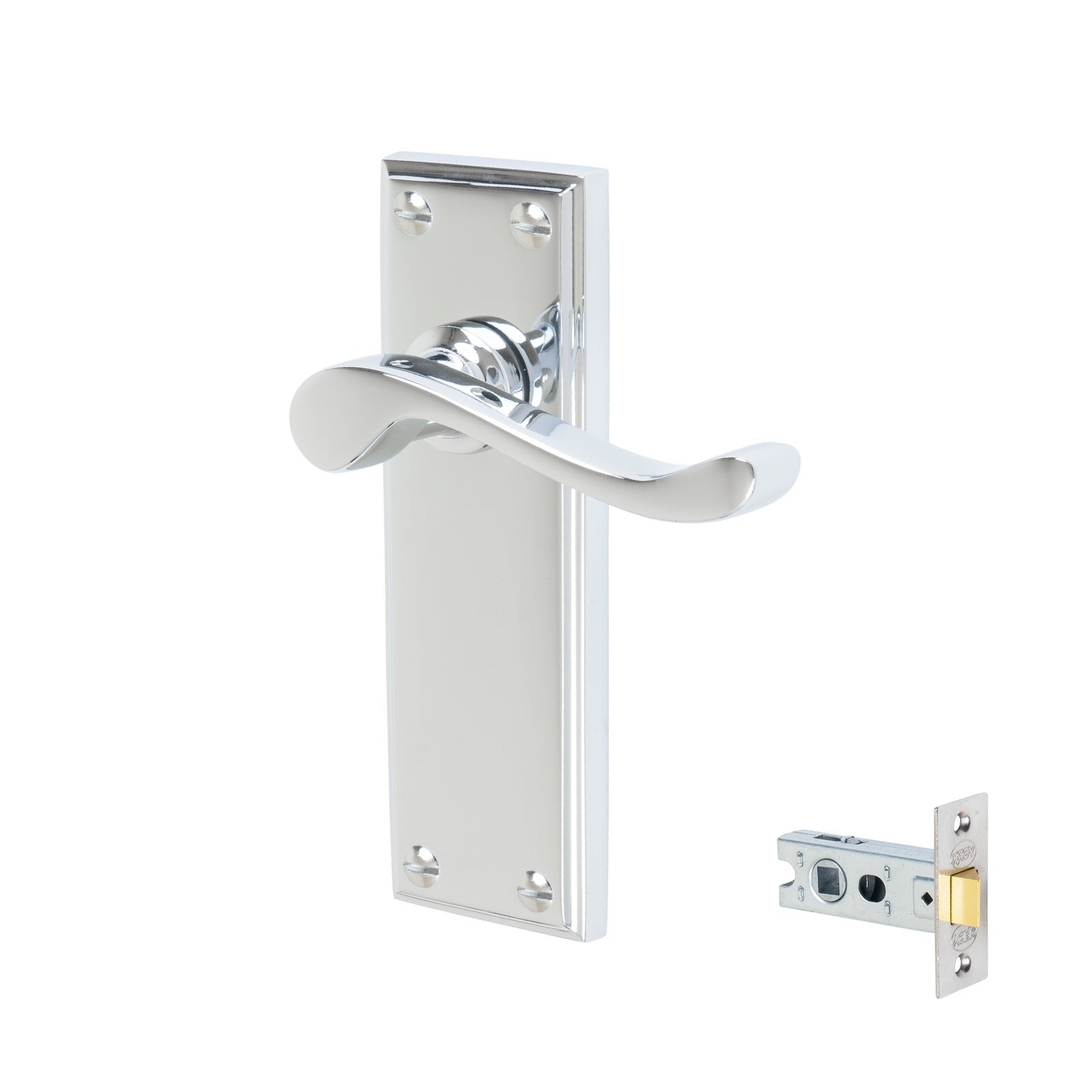 Edwardian Door Handles On Plate Latch Handle Set in Polished Chrome