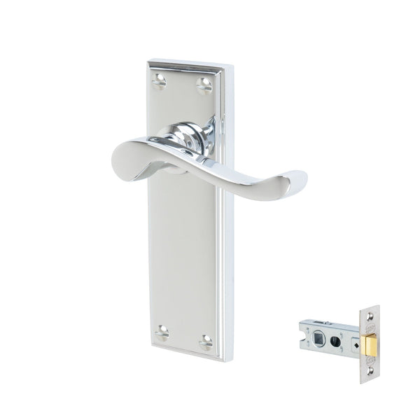Edwardian Door Handles On Plate Latch Handle Set in Polished Chrome