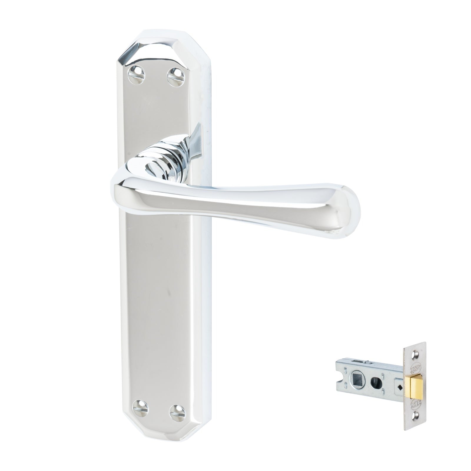 Charlbury Door Handles On Plate Latch Handle Set in Polished Chrome