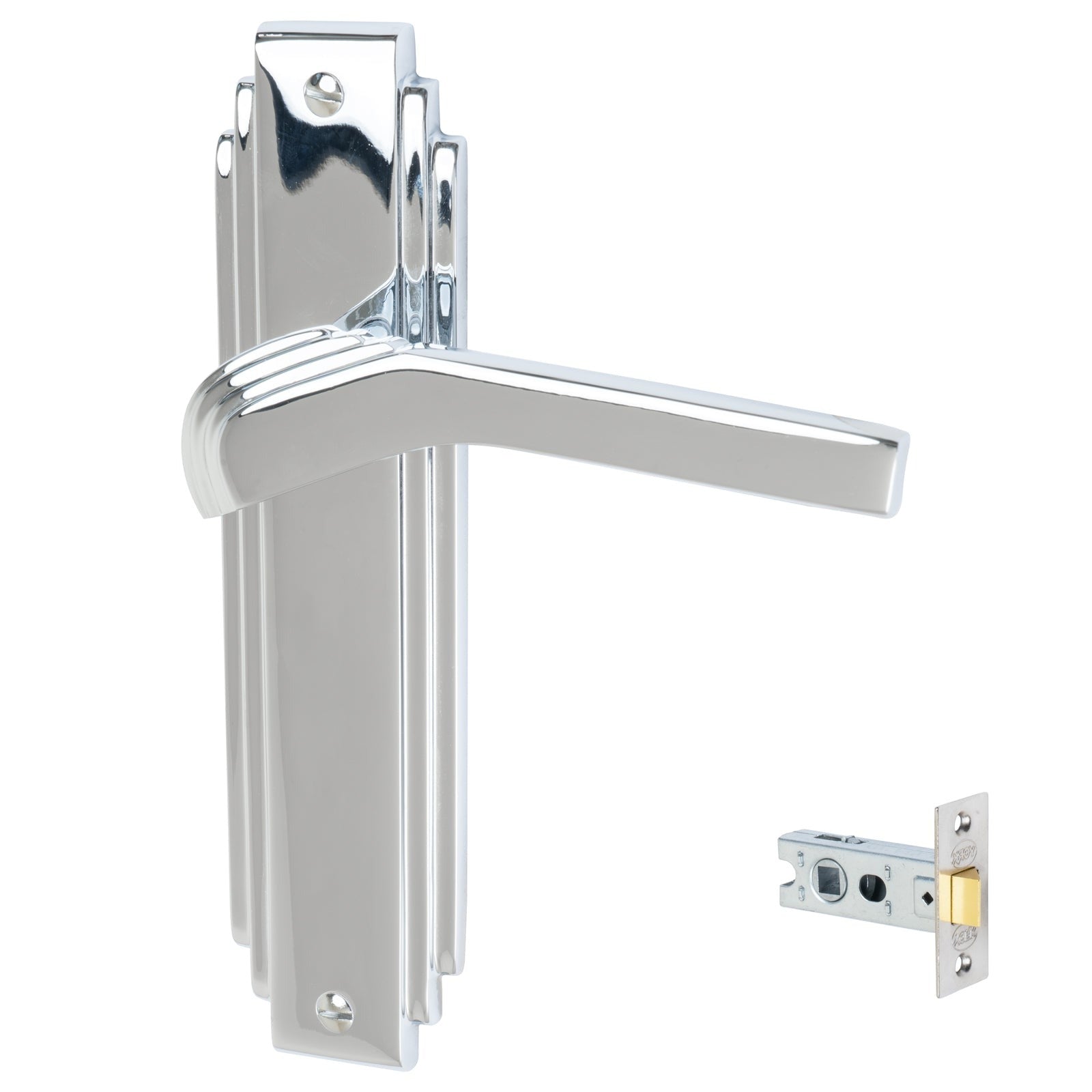 Tiffany Door Handles On Plate Latch Handle Set in Polished Chrome