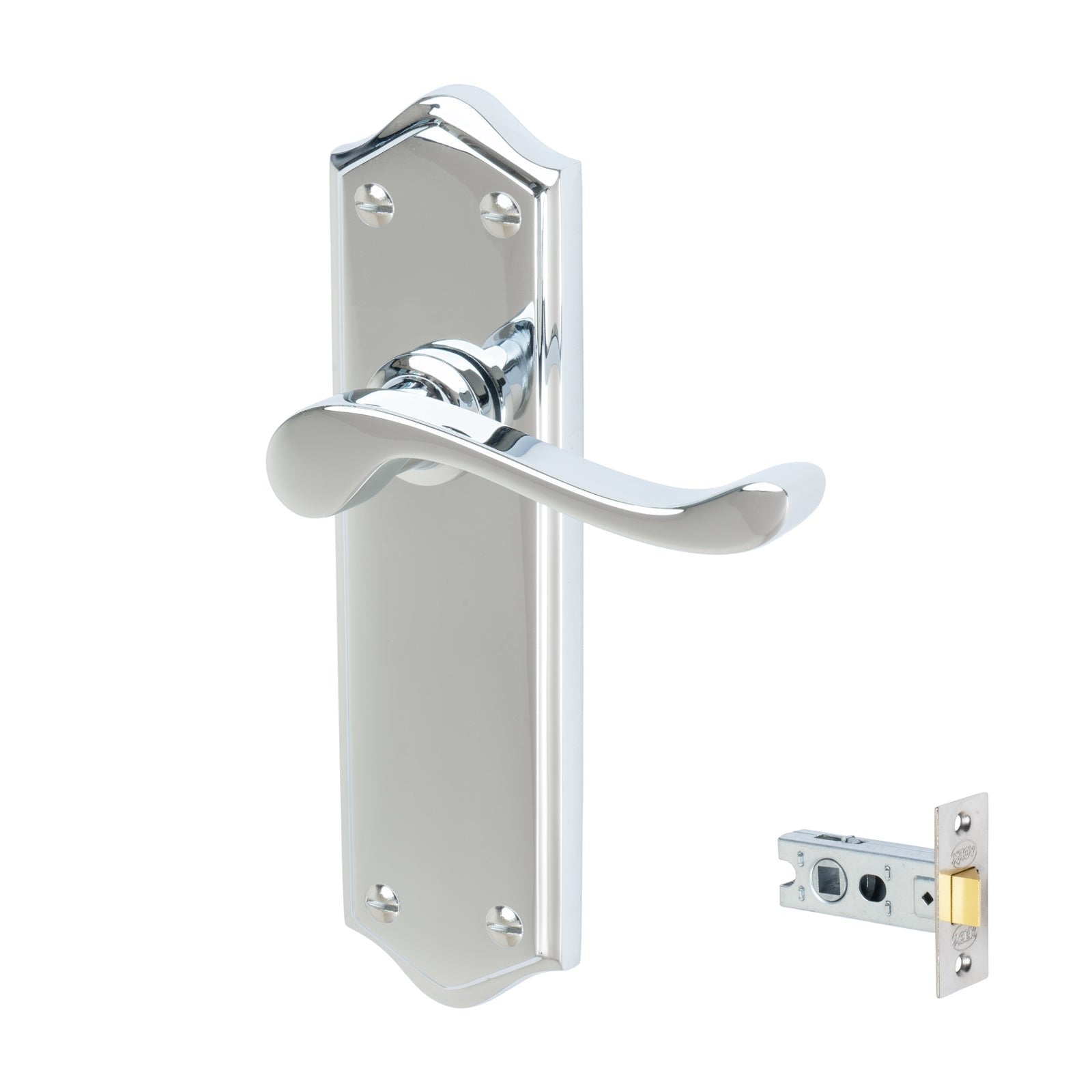 Buckingham Door Handles On Plate Latch Handle in Satin Brass SHOW